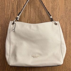 Kate Space Cream Pebbled Leather Shoulder Bag 15”w
